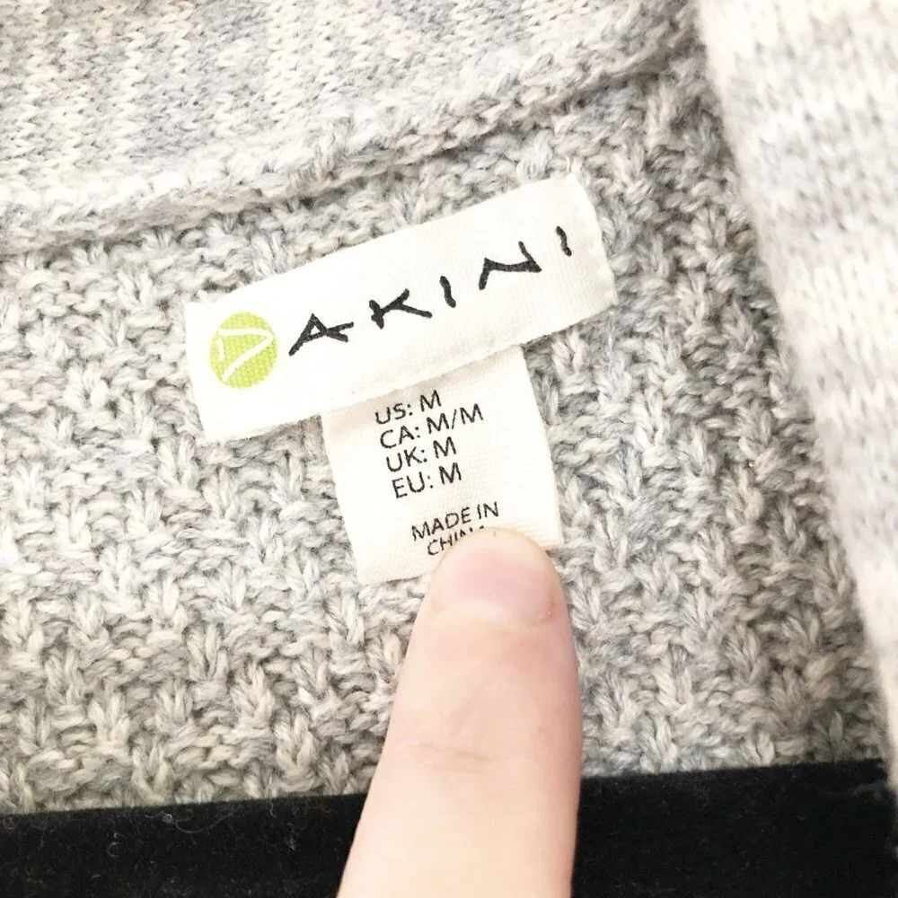 Akini Gray Cardigan Sweater w/ Thumbholes, Medium - Picture 6 of 7